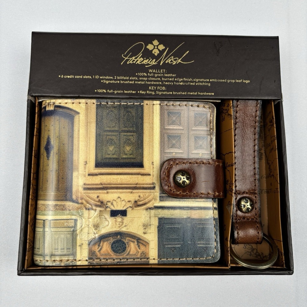 Patricia Nash Farnetta Leather RFID Wallet & Key Fob Doorways to Italy Gift Set